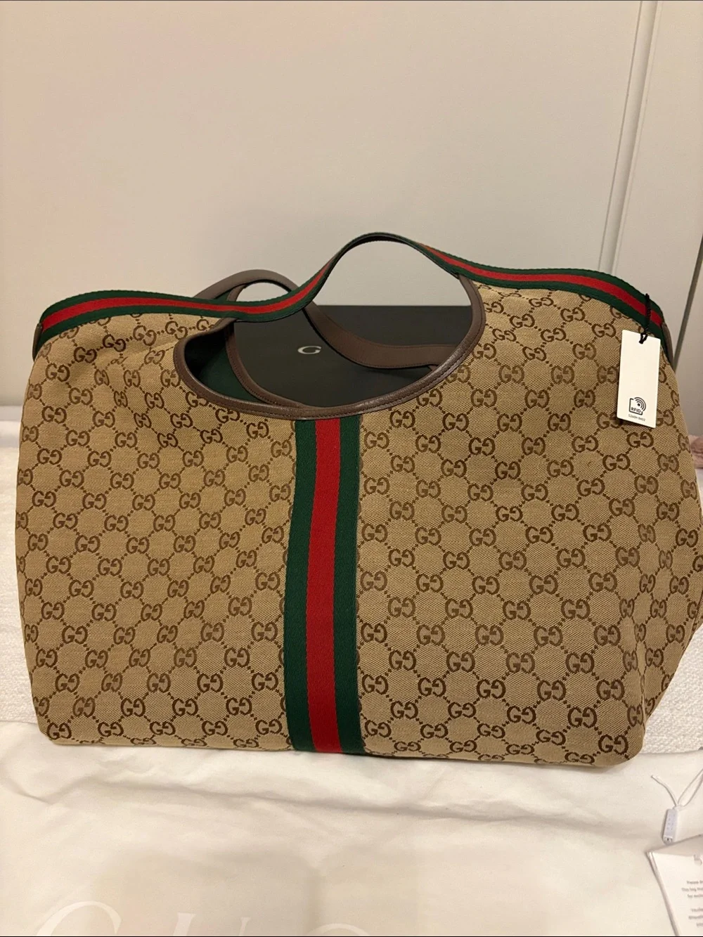 Gucci GG Monogram Web Stripe Tote Bag with Matching Pouch
